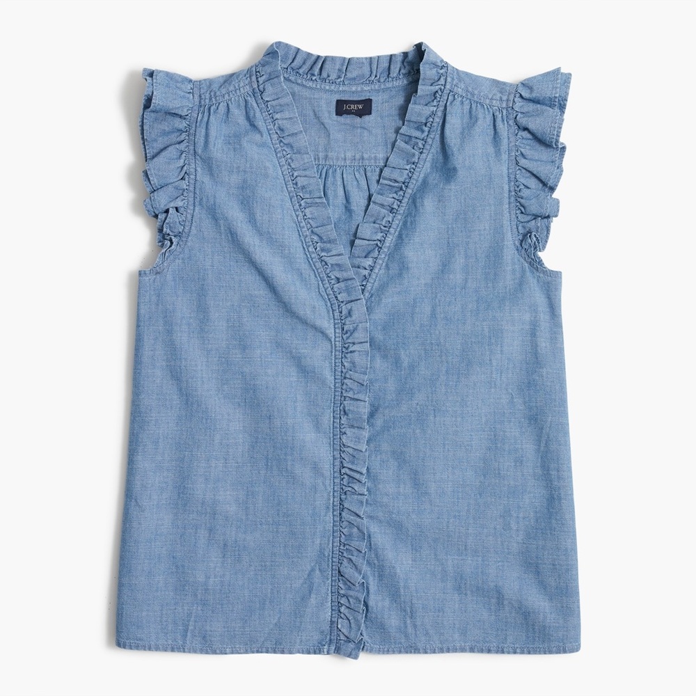 J. Crew Women’s Denim Blue Ruffle Top